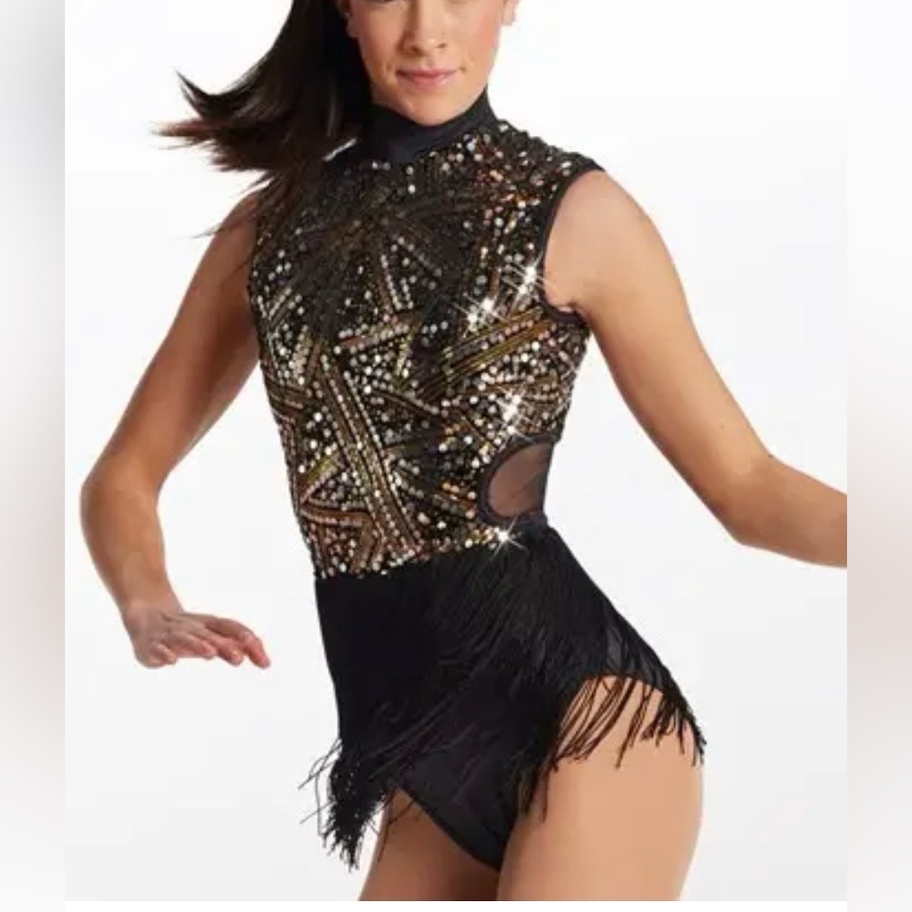Weissman Black and Gold Sequin Dance Costume